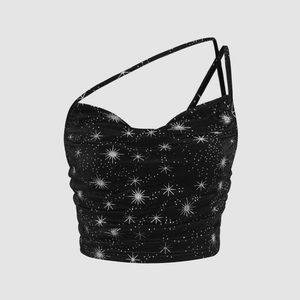 NWT VELVET ASYMMETRICAL NECK RUCHED STAR CROP CAMI TOP Size Small